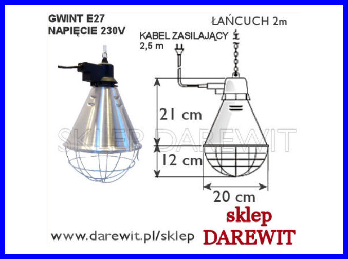 wymiary oprawy do promienników grzewczych - darewit